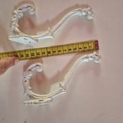 set of 2 vintage white cast iron hooks, small paint chips from the year