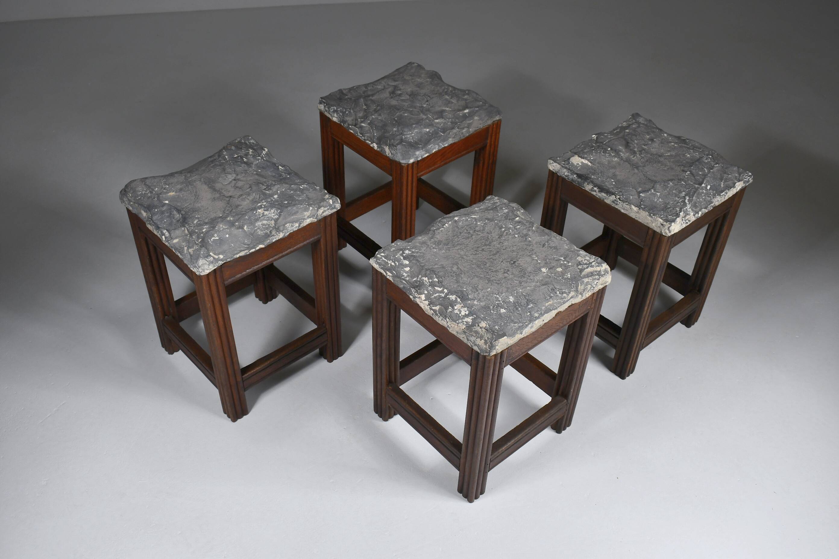 Tabourets vintage en pierre et bois x 4