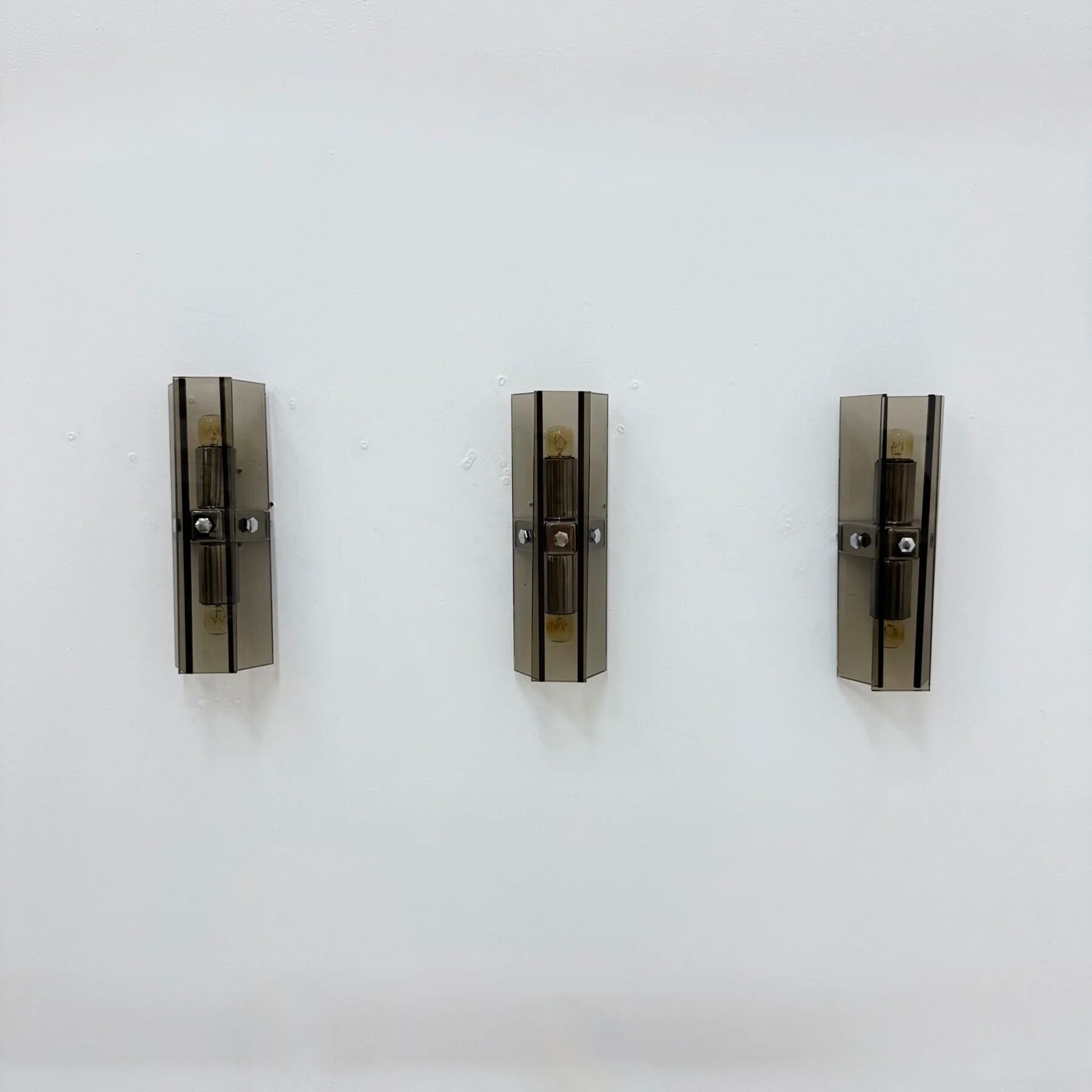 Set of 3 Veca glass wall lamps / sconces, 1970s Italy