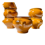 5 vintage lion head bowls in speckled ochre stoneware, Emile Henry style – Made in France