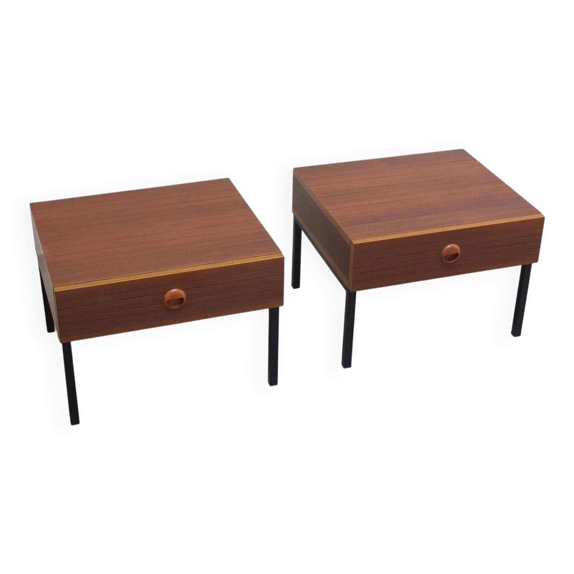 Modernist pair of bedside tables with drawers, 1960s
