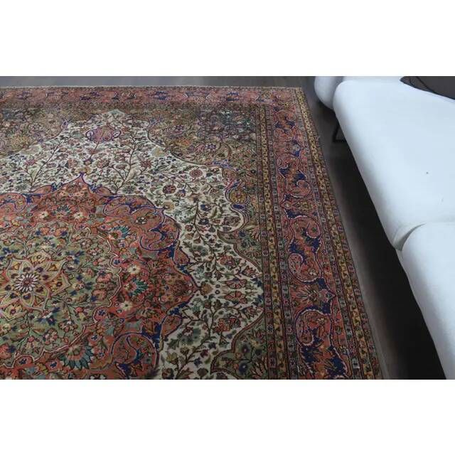 1960s Vintage Persian Handmade Wool Cotton Light Red Area Rug 253x340