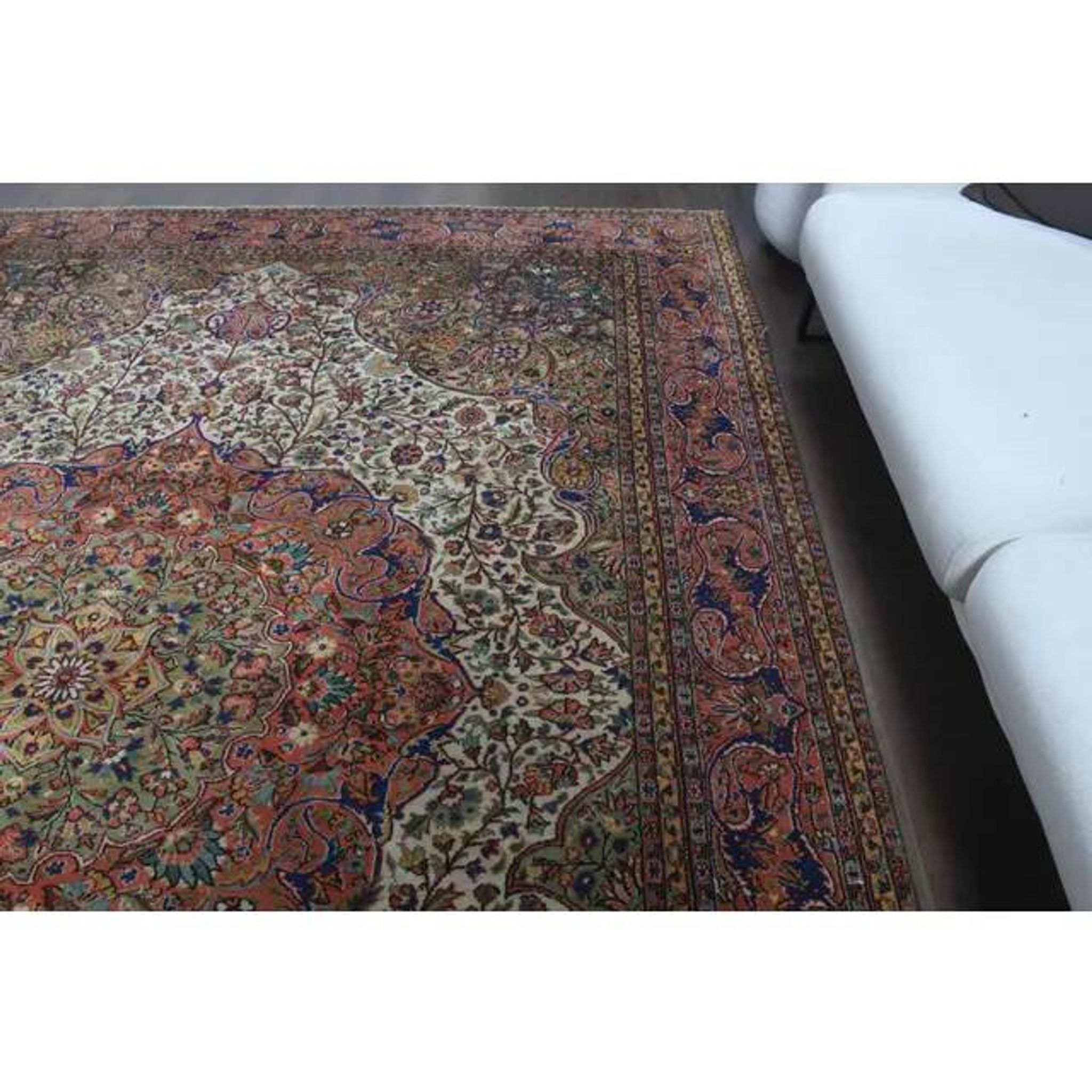 1960s Vintage Persian Handmade Wool Cotton Light Red Area Rug 253x340