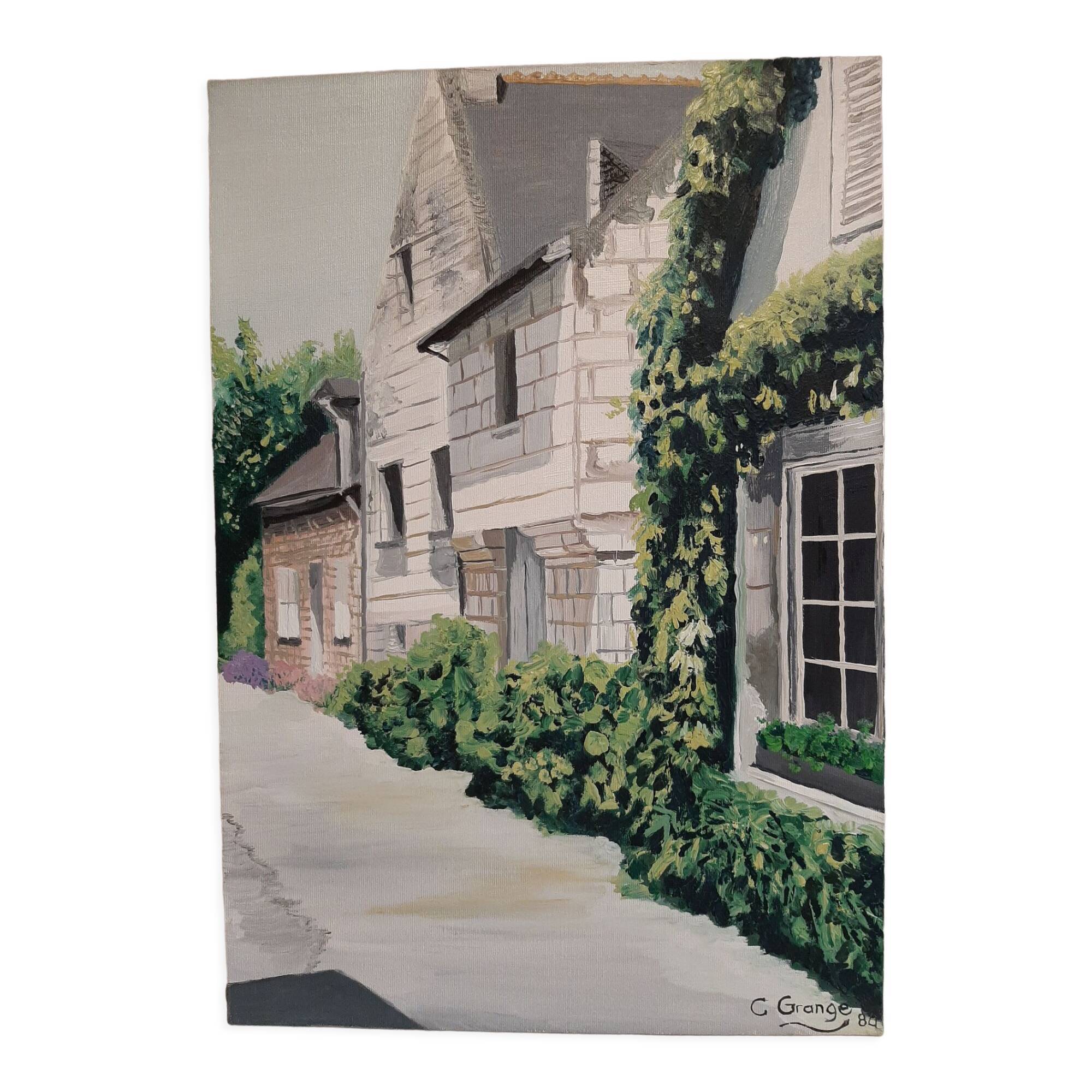 Oil on canvas landscape of Candes Saint Martin Touraine