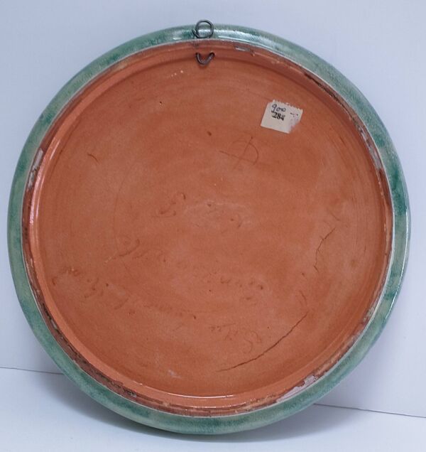 assiette plate terre cuite émaillée vintage signée