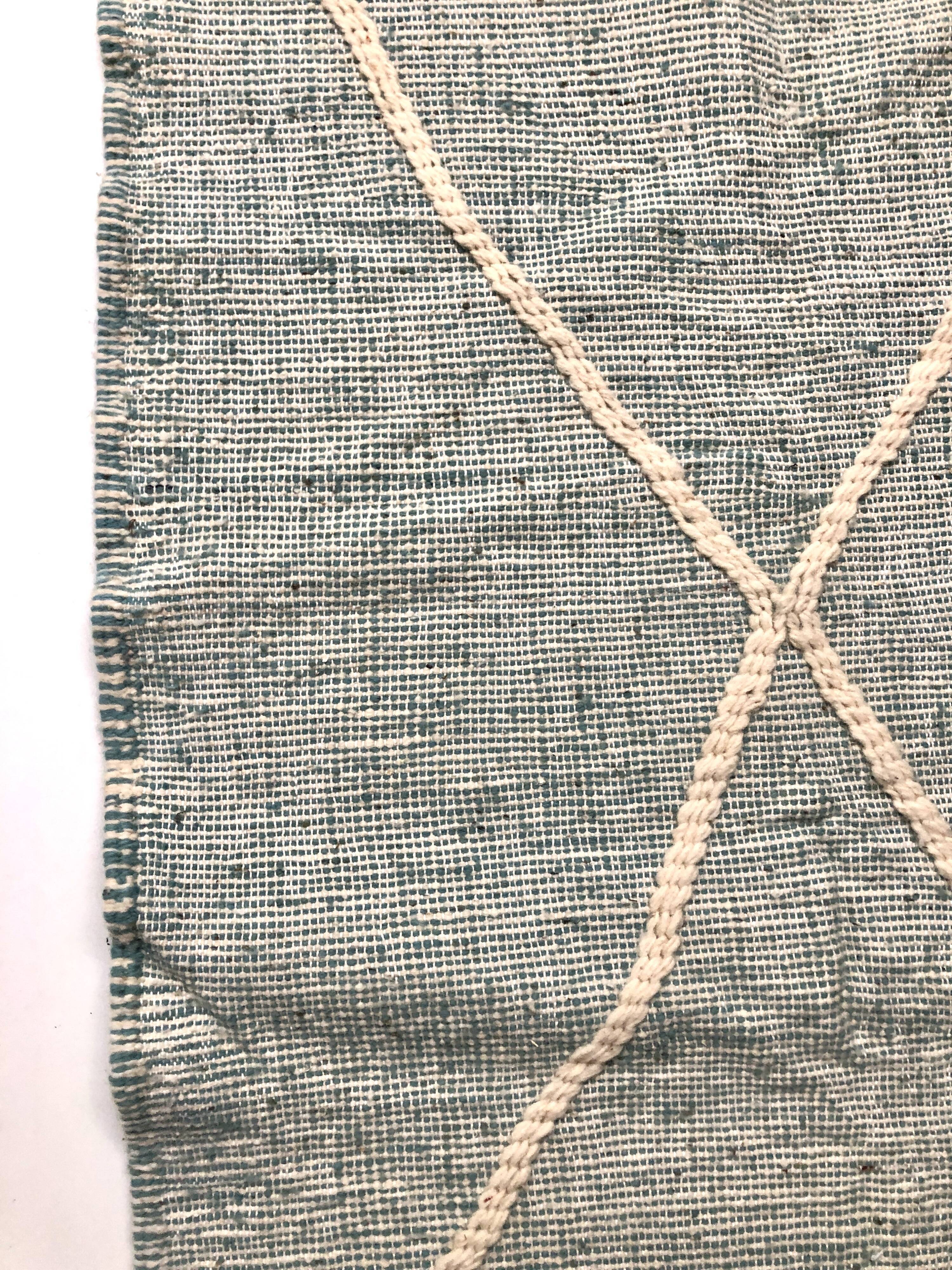 Moroccan Berber carpet Kilim Zanafi water green and ecru 2.7x1.57m