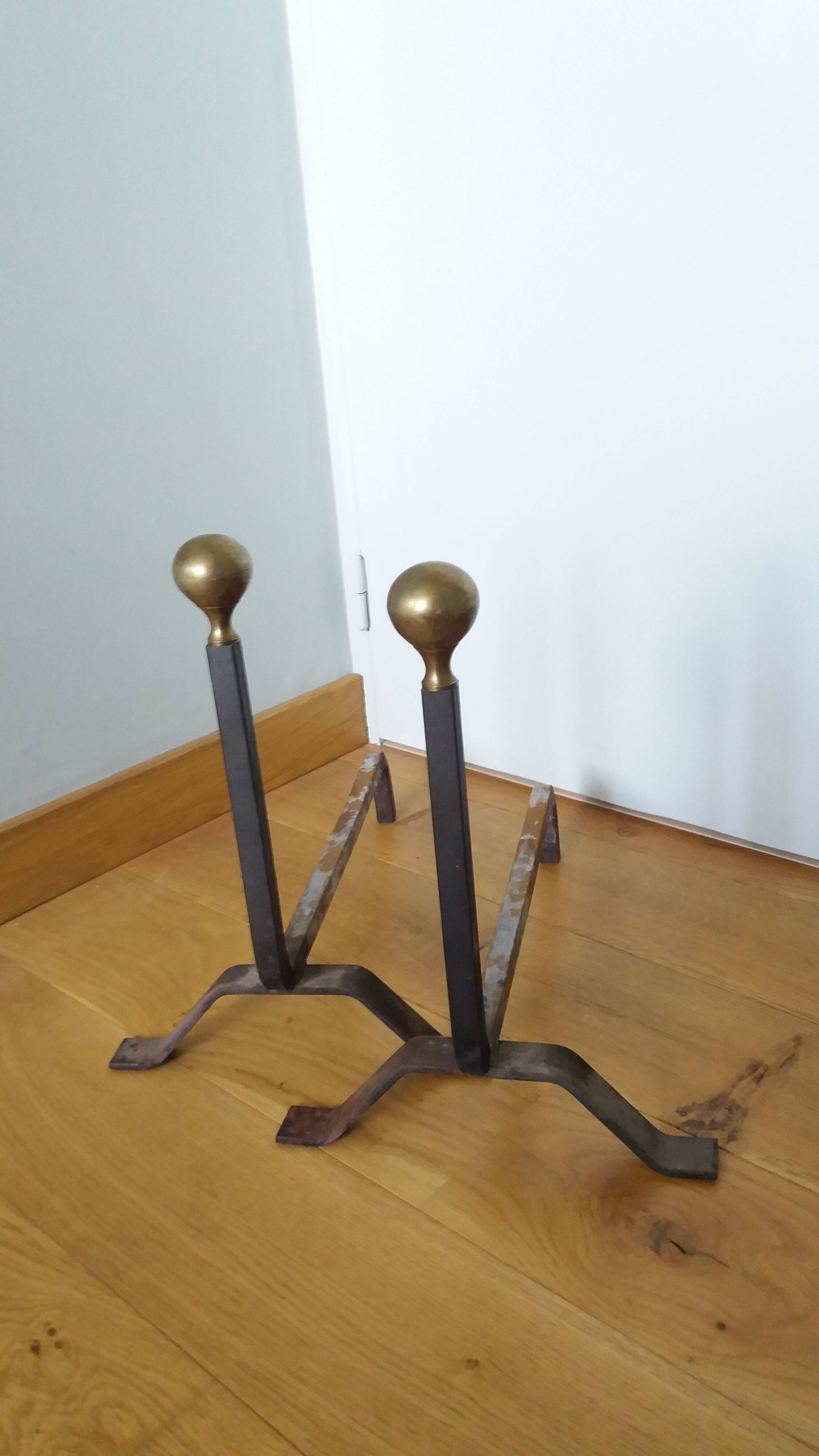 Chenets de cheminée tête laiton ou bronze