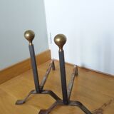 Chenets de cheminée tête laiton ou bronze