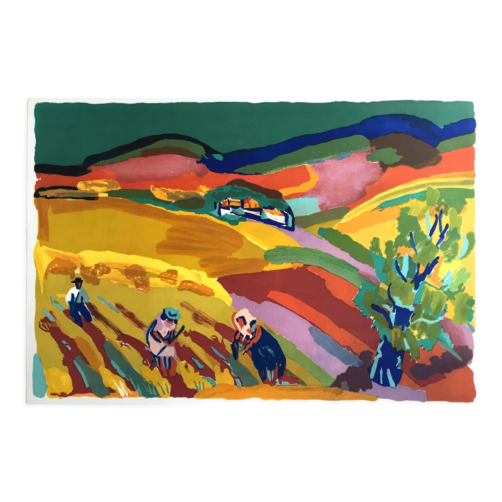 Original lithograph by Pierre Ambrogiani, Paysage provençal II (Eté), 1974