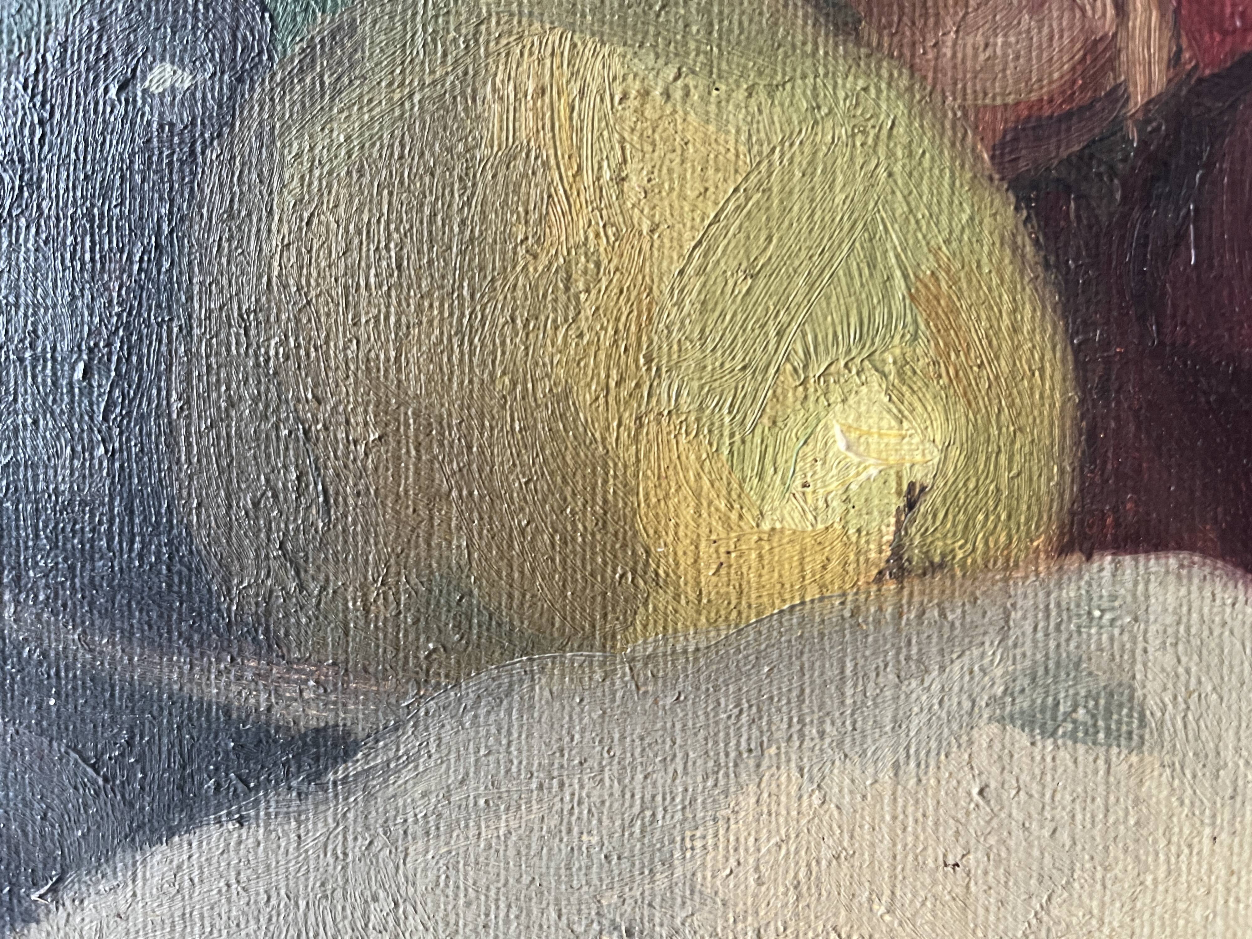 Old oil painting on canvas of a still life with fruits.