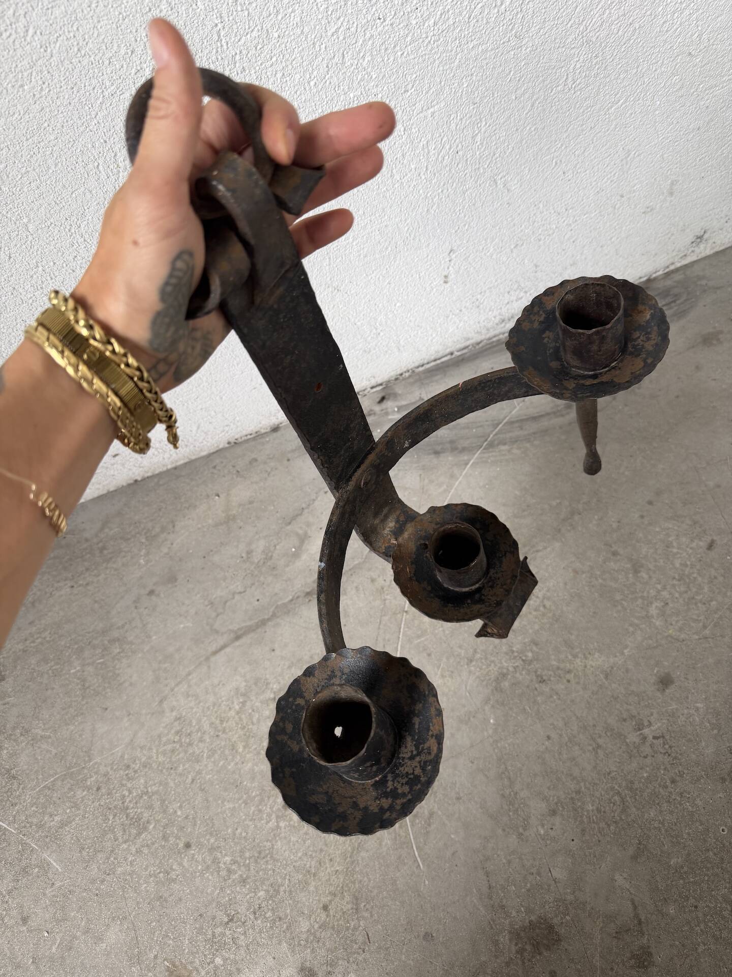 Wrought iron candle holders 1900 brutalist sconces