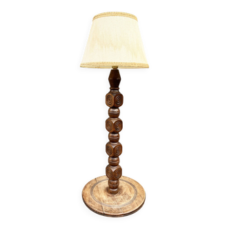 Brutalist carved wooden lamp, 1950s