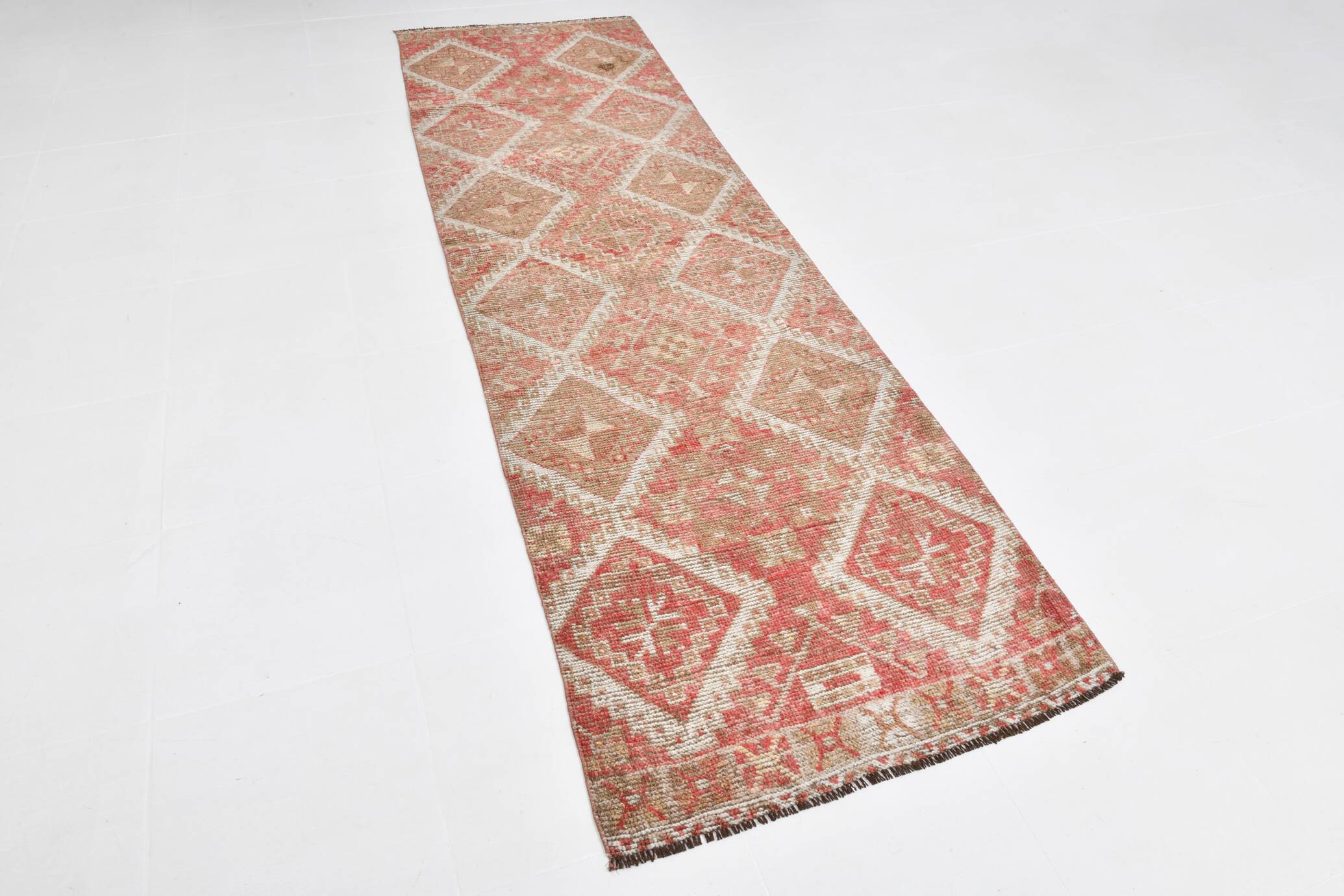 3x10 Turkish Pale Red & Beige Vintage Runner Rug, 90x303Cm
