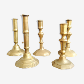 Batch of 5 brass candlesticks