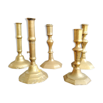 Batch of 5 brass candlesticks