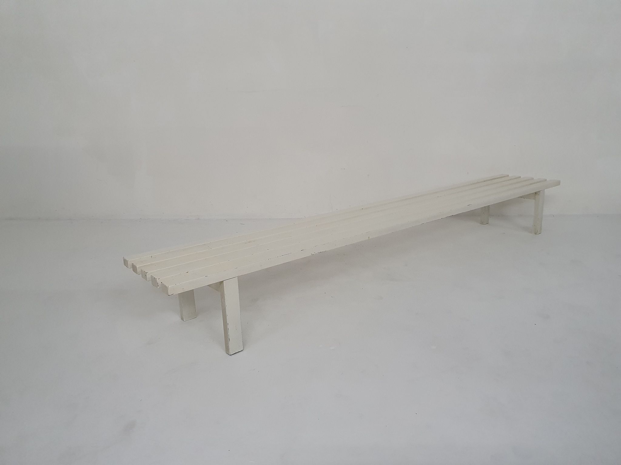 White metal slat bench, The Netherlands 1950's