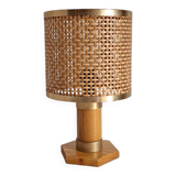 Rattan and wood bedside lamp