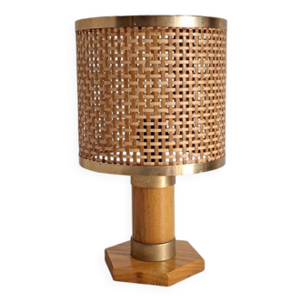 Rattan and wood bedside lamp