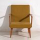 2 armchairs in wood and ochre fabric, 1950