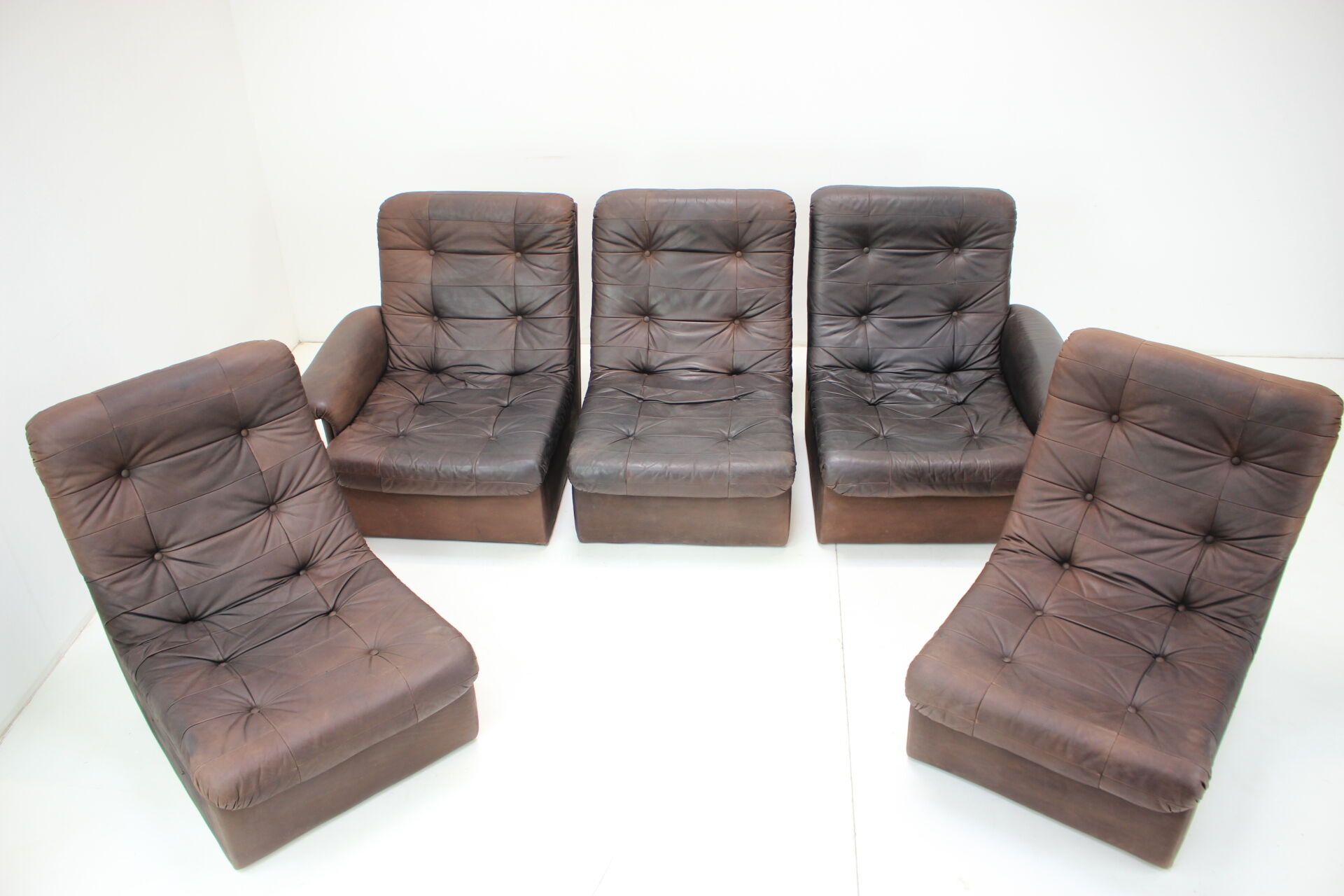 1980s leather modular five seater sofa
