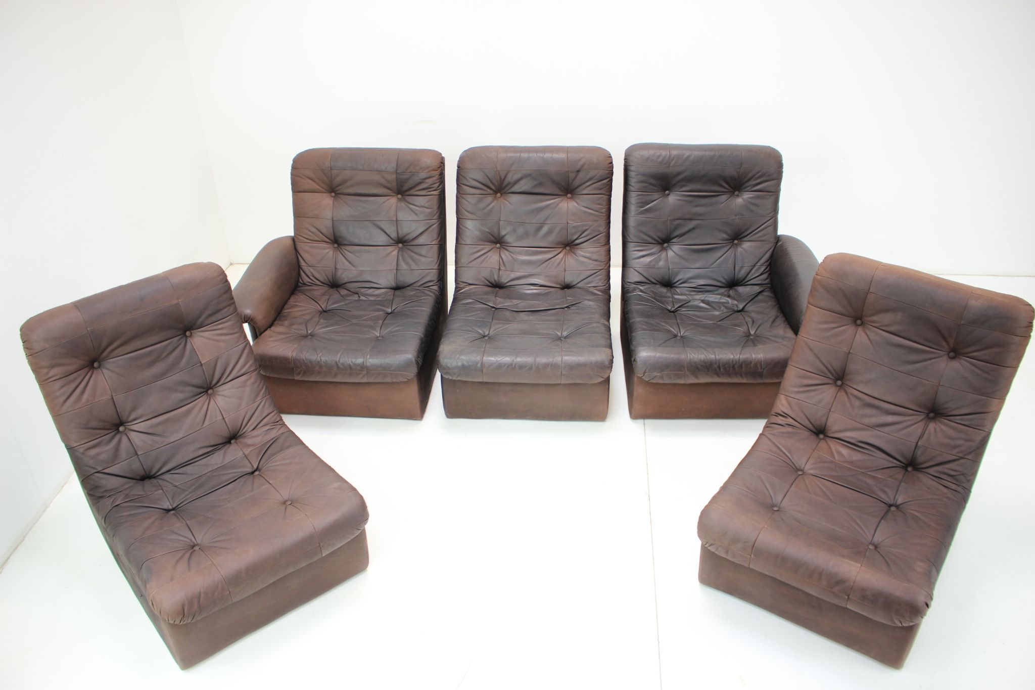 1980s leather modular five seater sofa