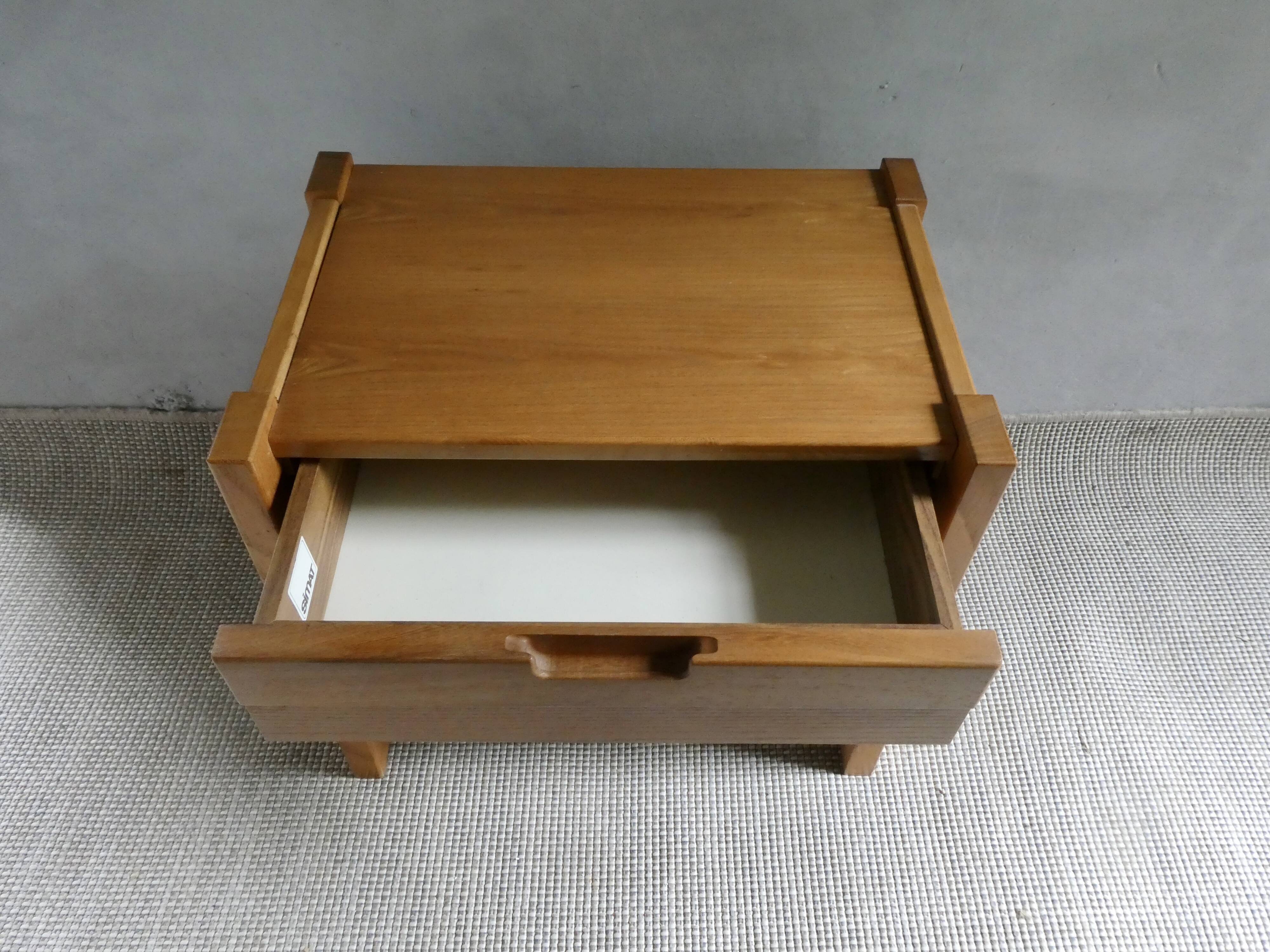 Simat France solid elm bedside table, 1980s