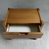 Simat France solid elm bedside table, 1980s