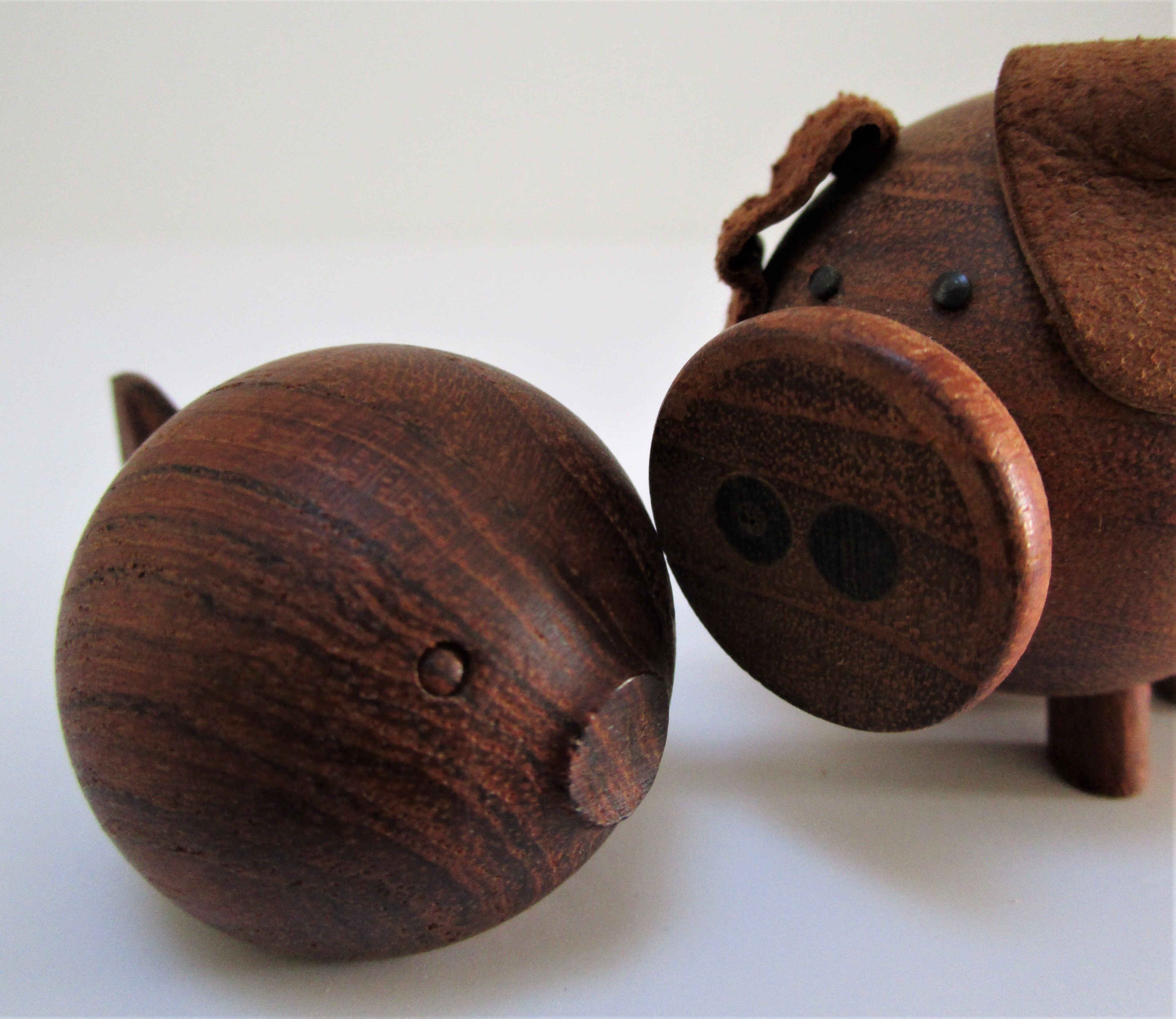 pig and fish wood teak vintage Scandinavian toy 60s