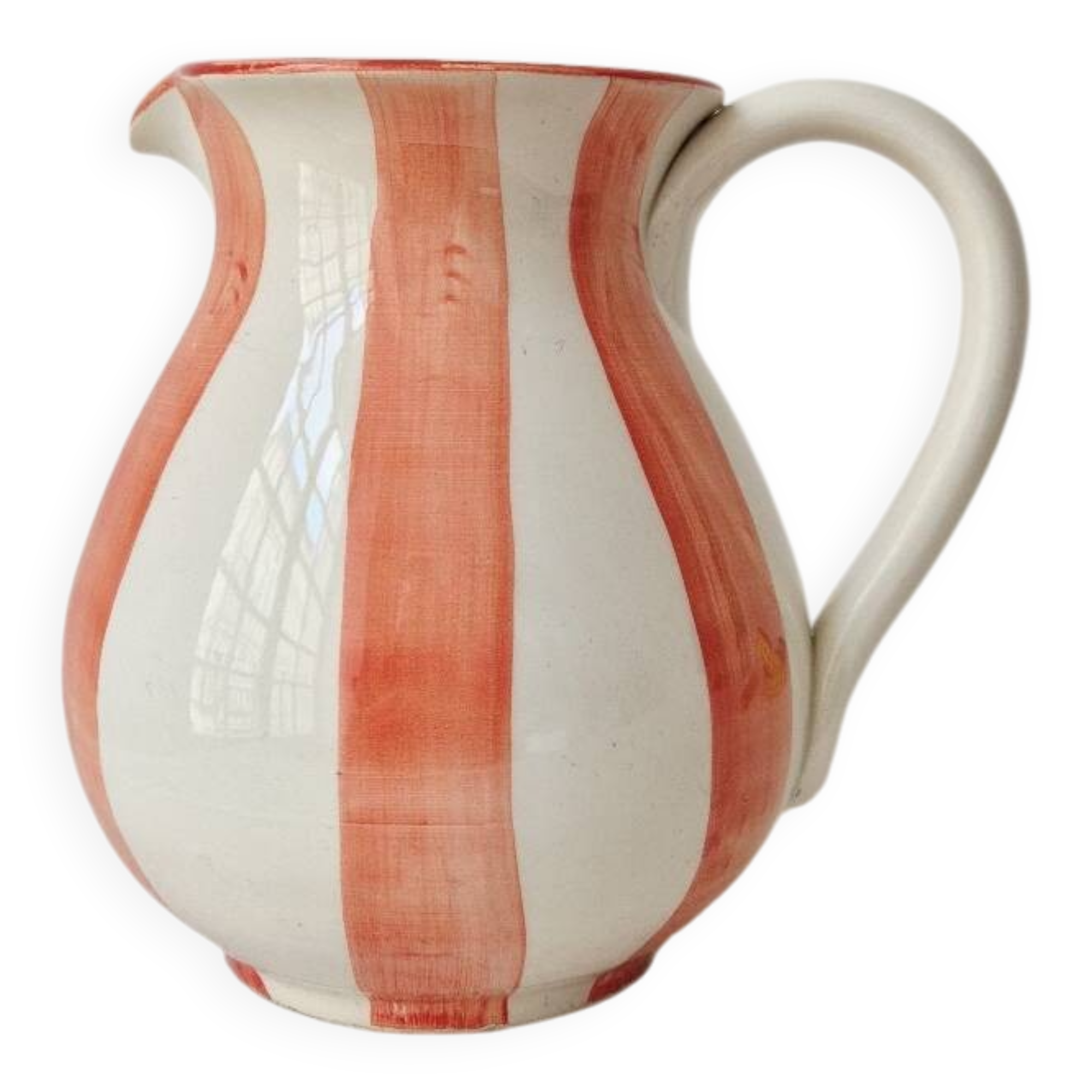Vintage ceramic vase/pitcher with handmade mandarin stripes.