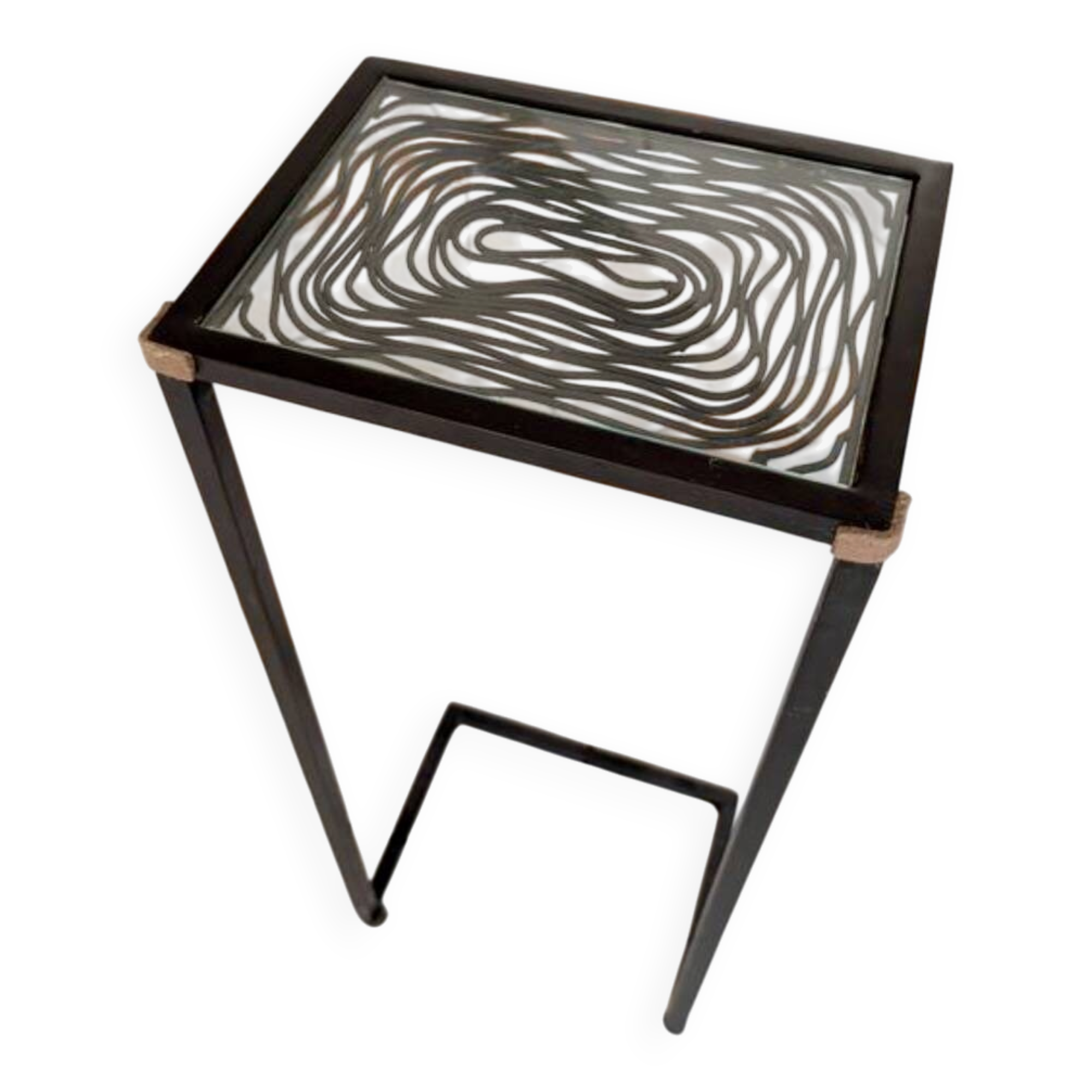 Sellette/table d'appoint fer forgé noir et plateau verre transparent