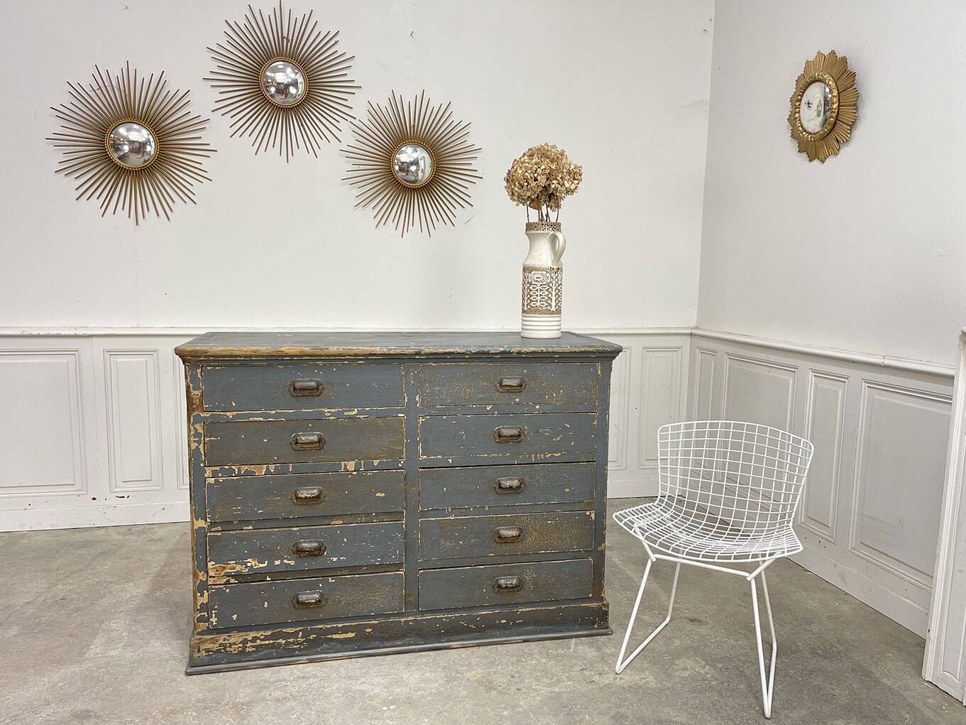 1930s workshop furniture with shell handles.