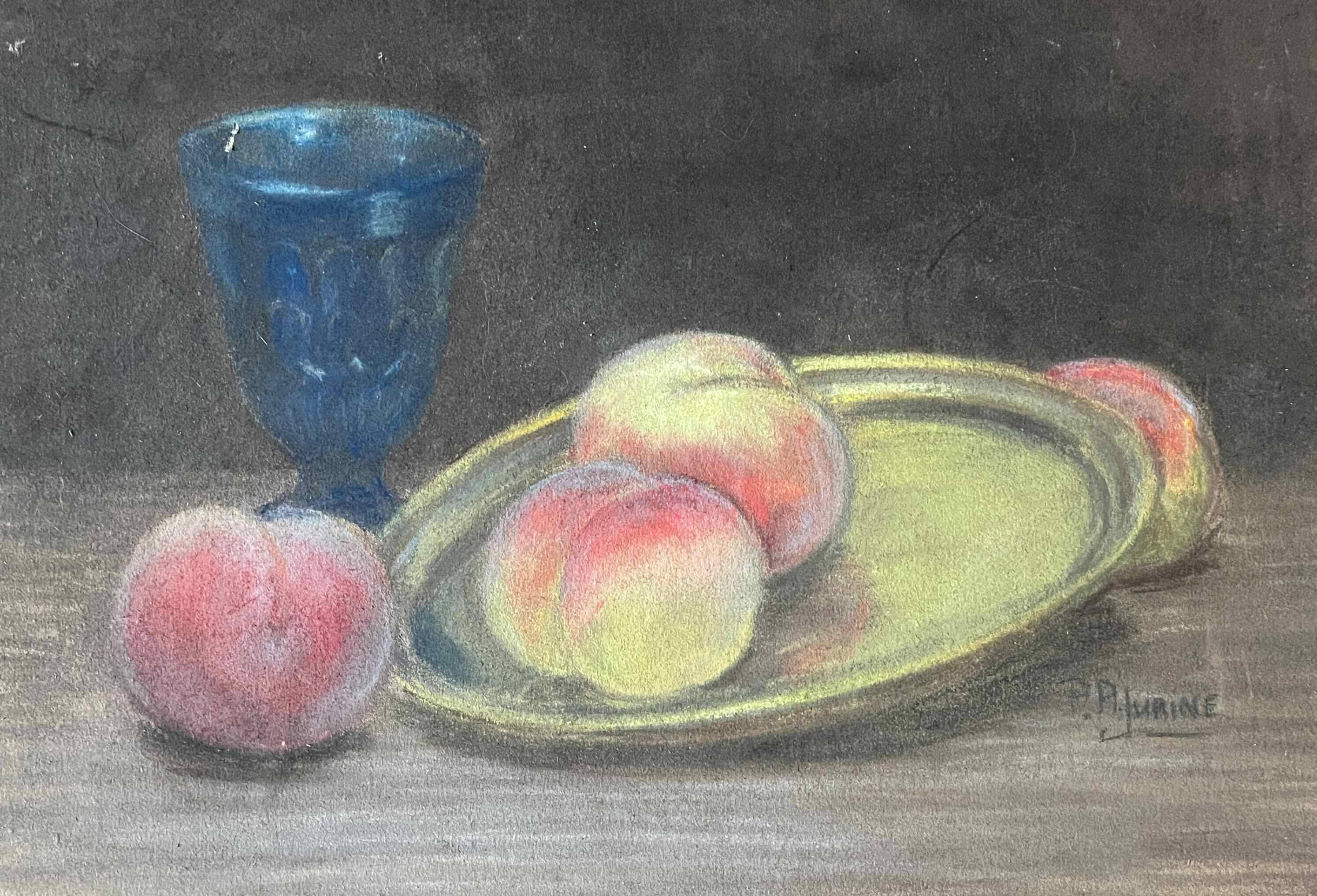Pastel painting "Still life with peaches" signed