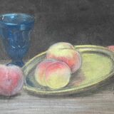 Pastel painting "Still life with peaches" signed