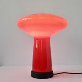 Glass table lamp in red and white glass by Hiemstra Evolux. Netherlands, 1960's