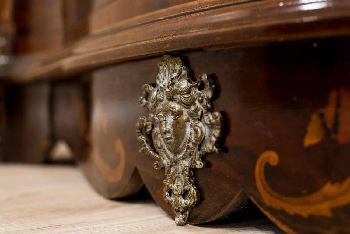 French Louis XV Style Walnut Marquetry Commode, 1950s