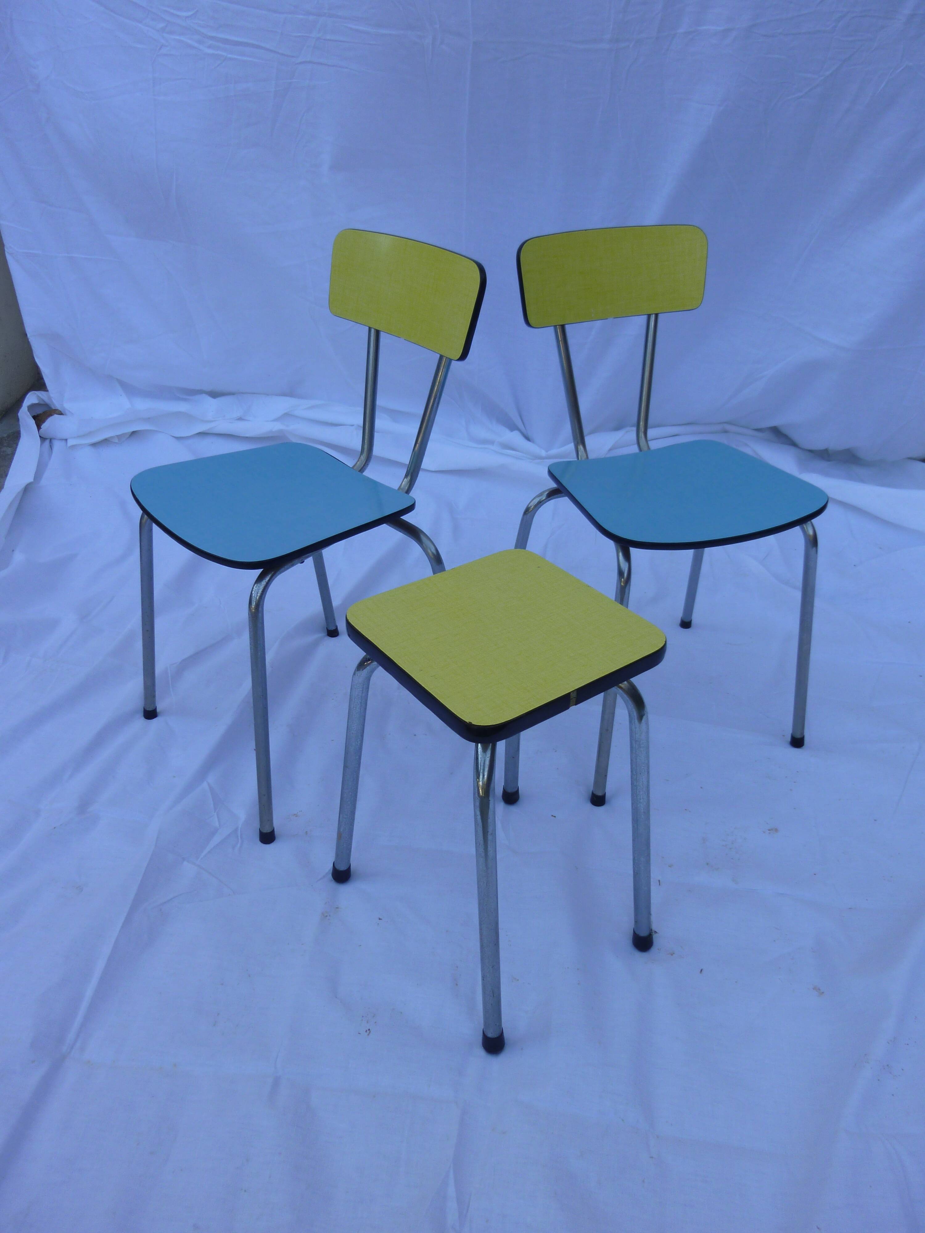 Chairs and stool in  yellow and blue formica