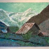 Ancient painting, mountain landscape, signed and dated 73