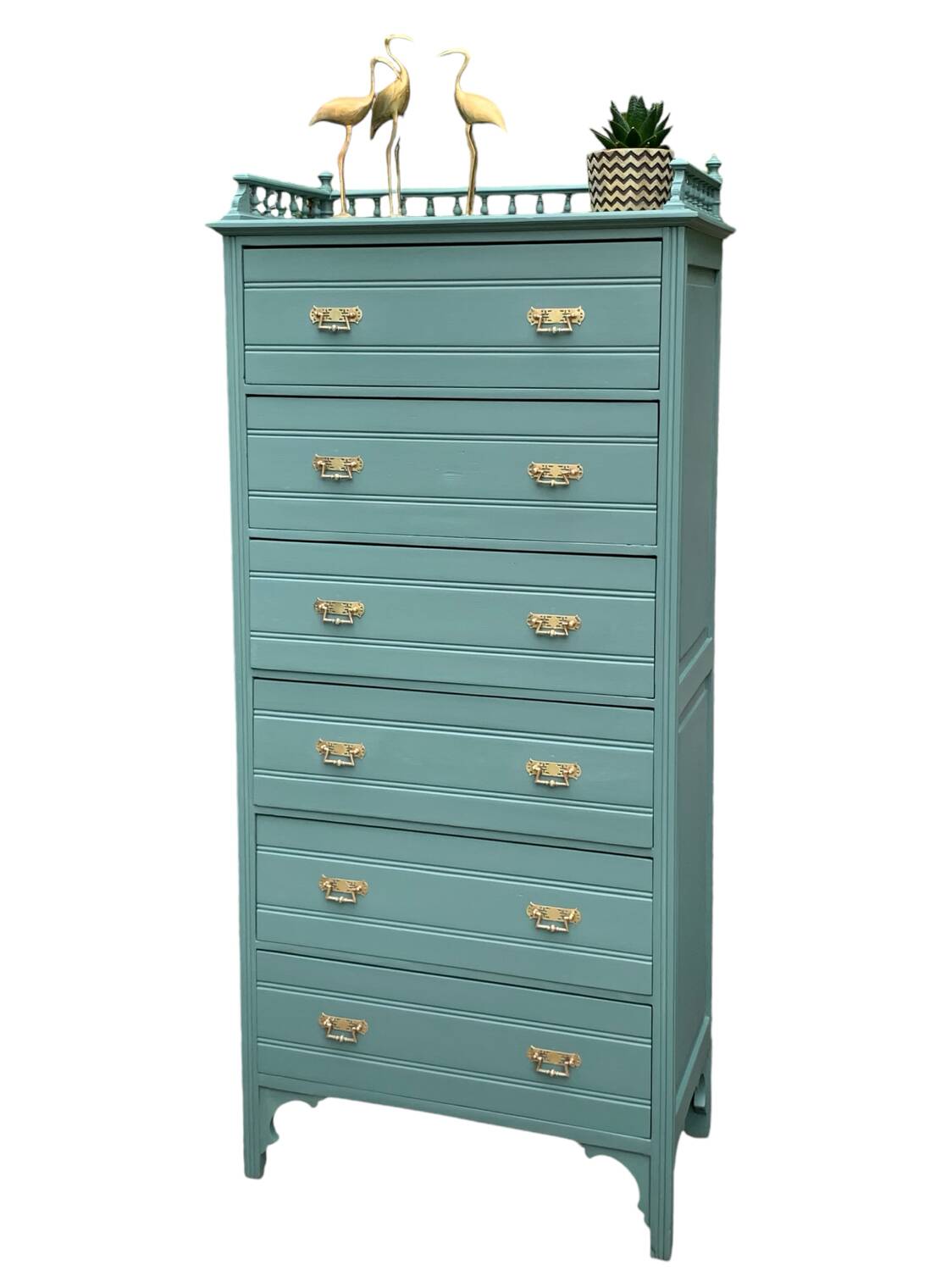 Old grey green high chest of drawers H160