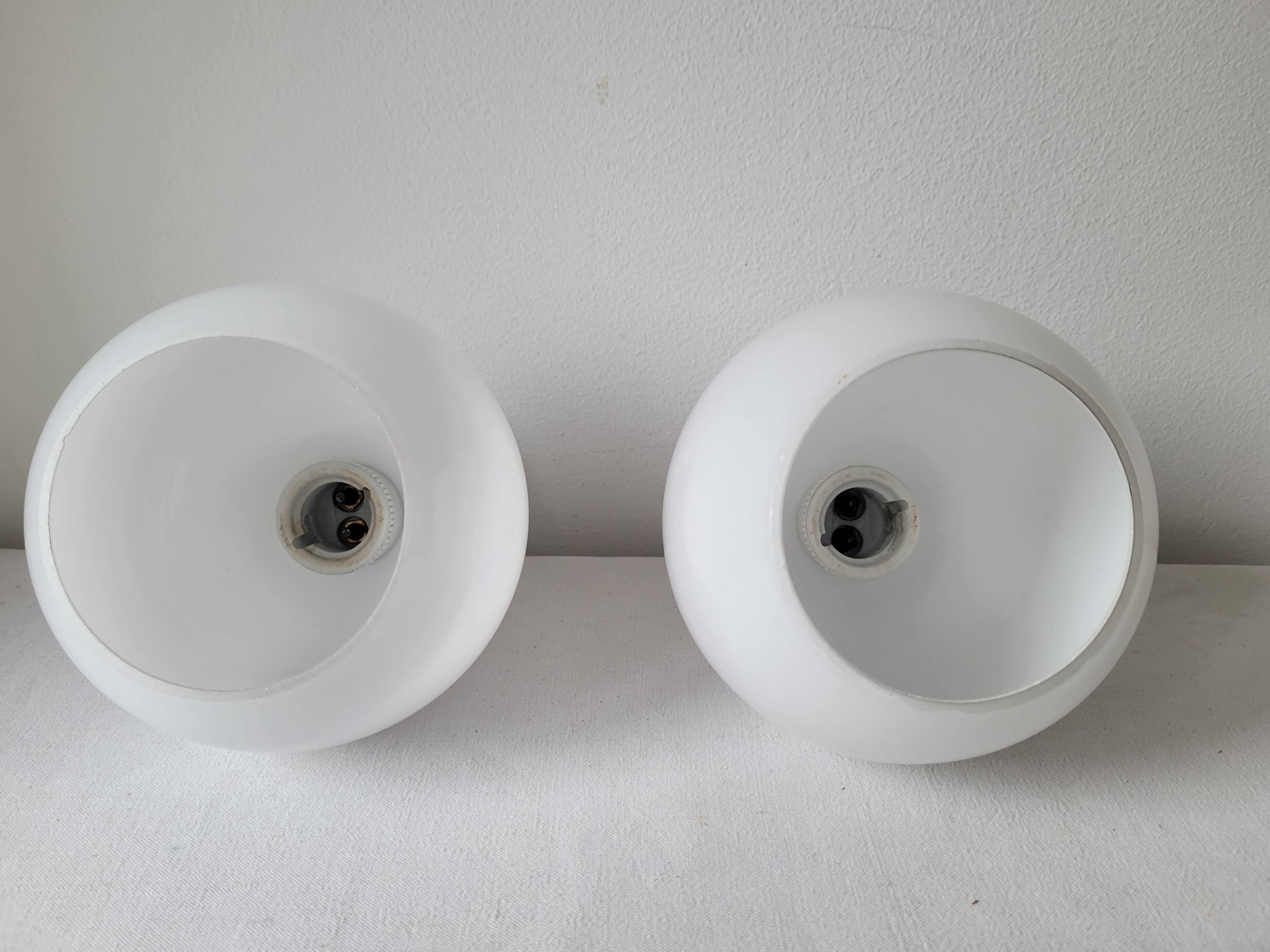 Duo of opaline and porcelain pendant lights