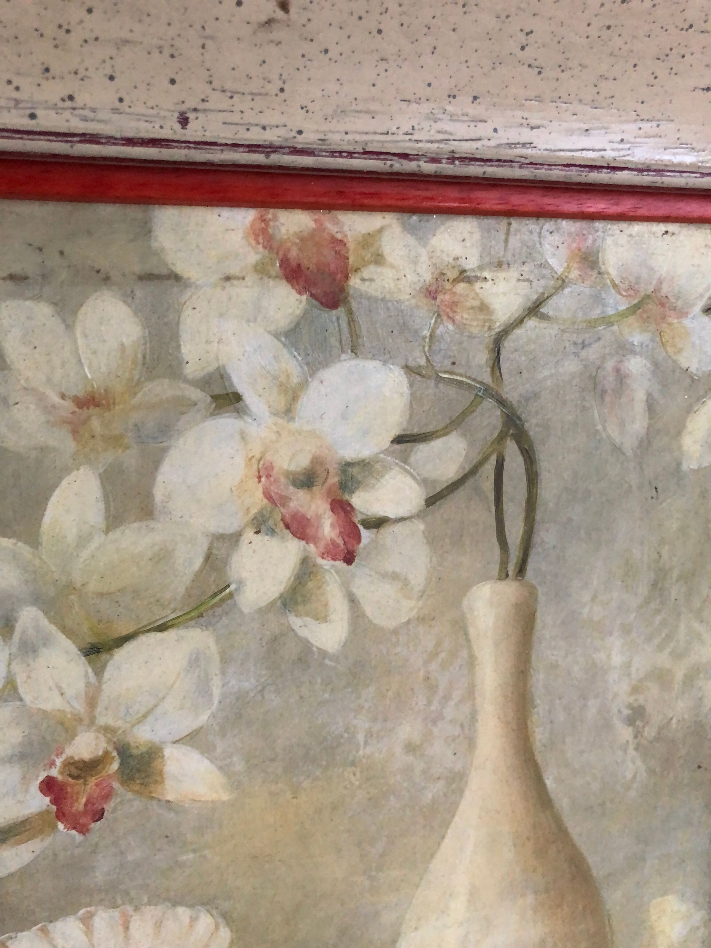 Oil on canvas Flowers and shells F. De Villeneuve