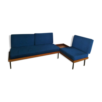Daybed banquette canapé d'angle teck et palissandre scandinave