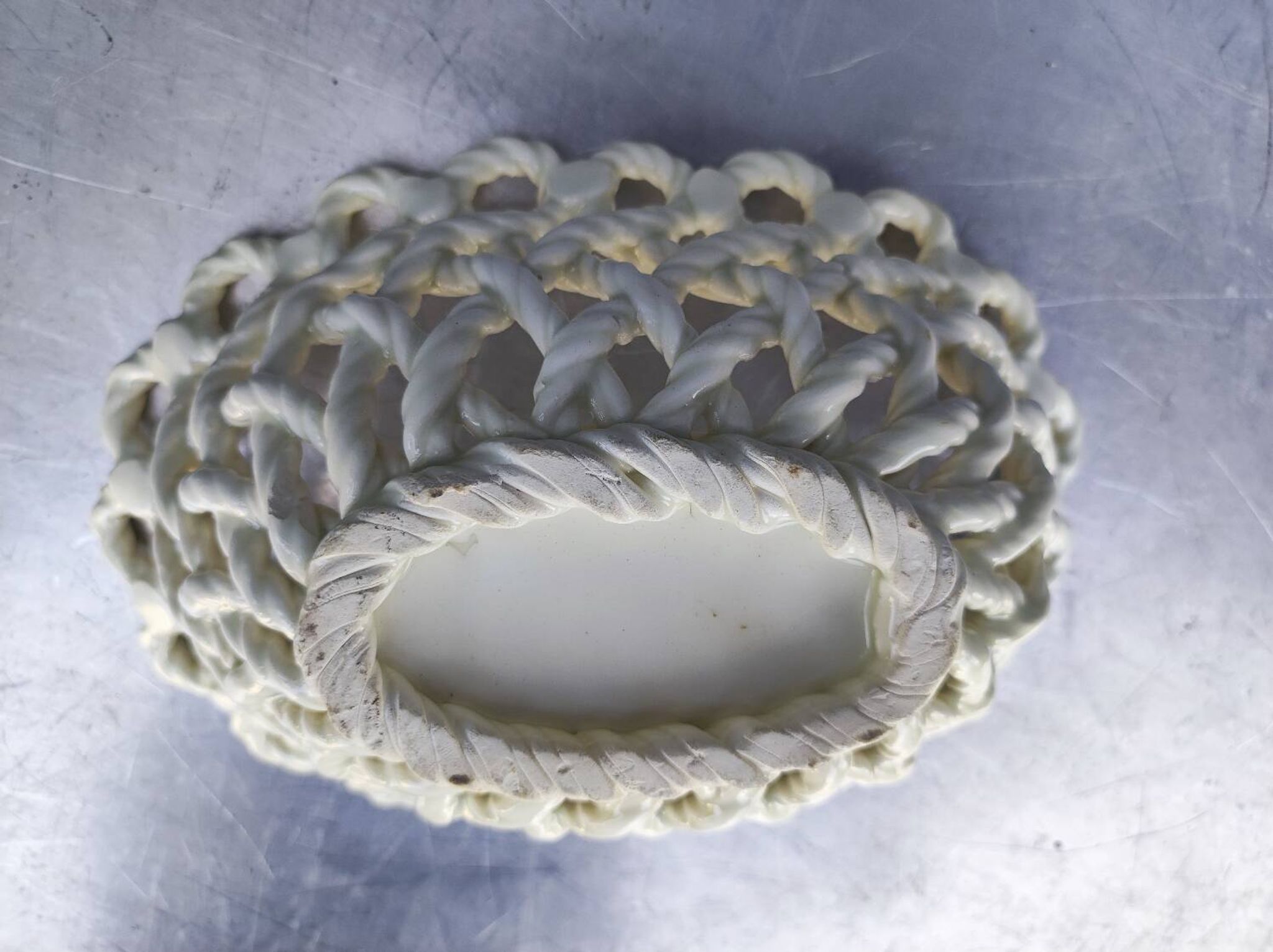 Vintage woven ceramic fruit bowl