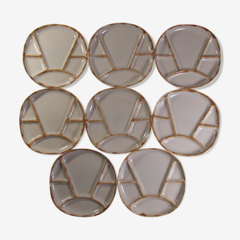 8 Longchamp stoneware fondue plates