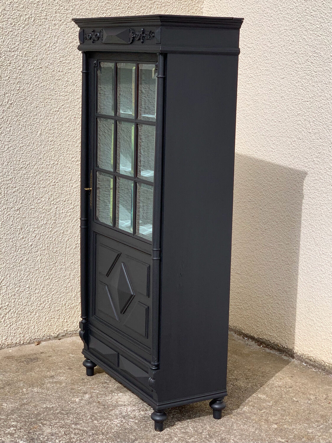 Armoire parisienne vitrée noire et vert grisé 150cm