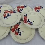 8 hollow earthenware plates H B C M Creil Montereau model roses red diam 22 cm