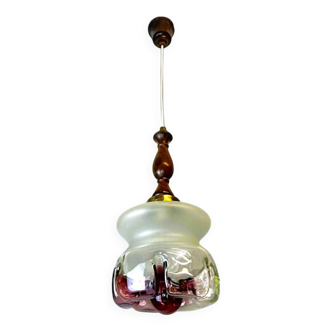 Purple glass wood hanging lamp