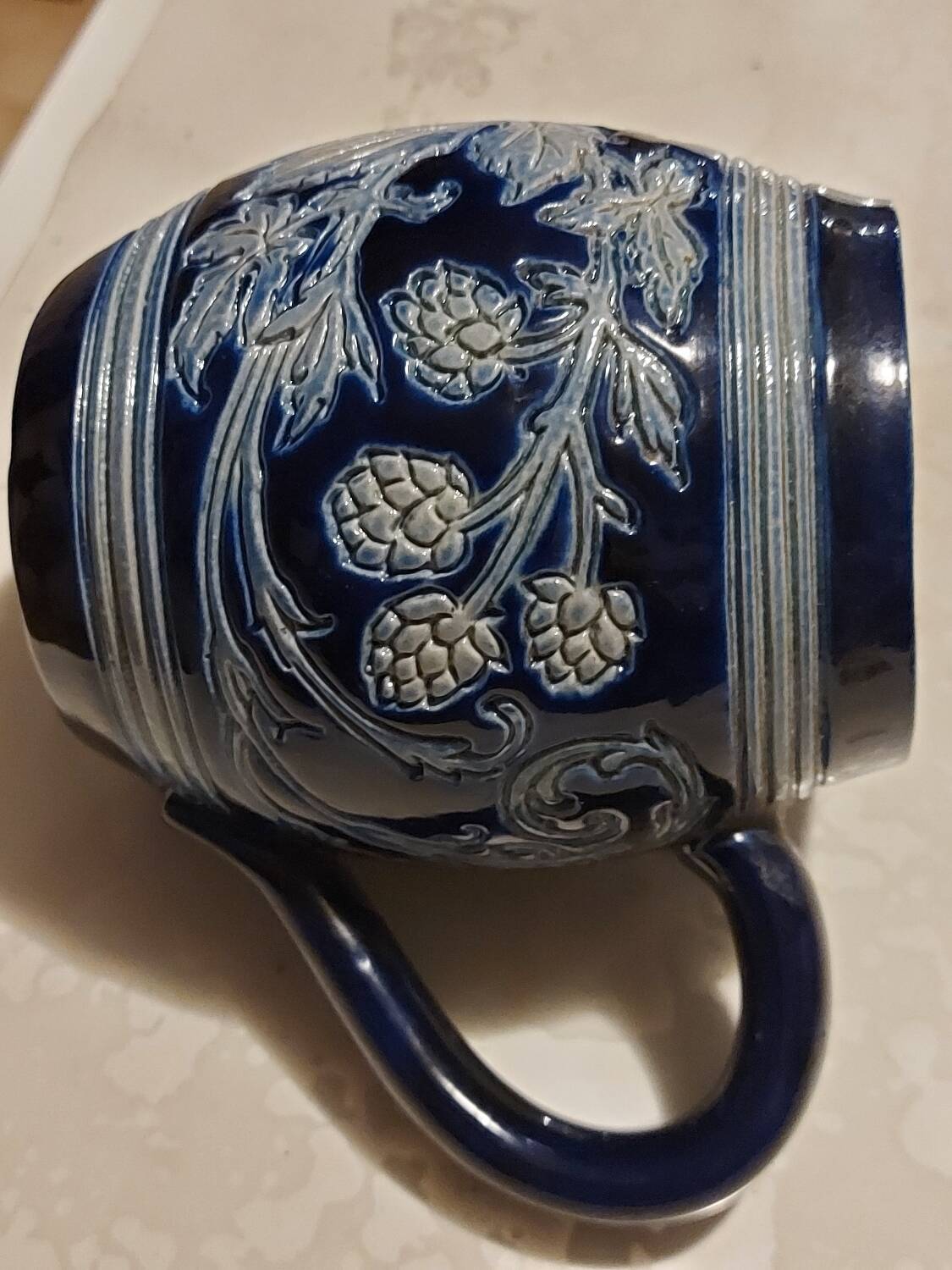 Vintage mug or tankard in Alsace blue enamel, numbered and signed Betschdorf