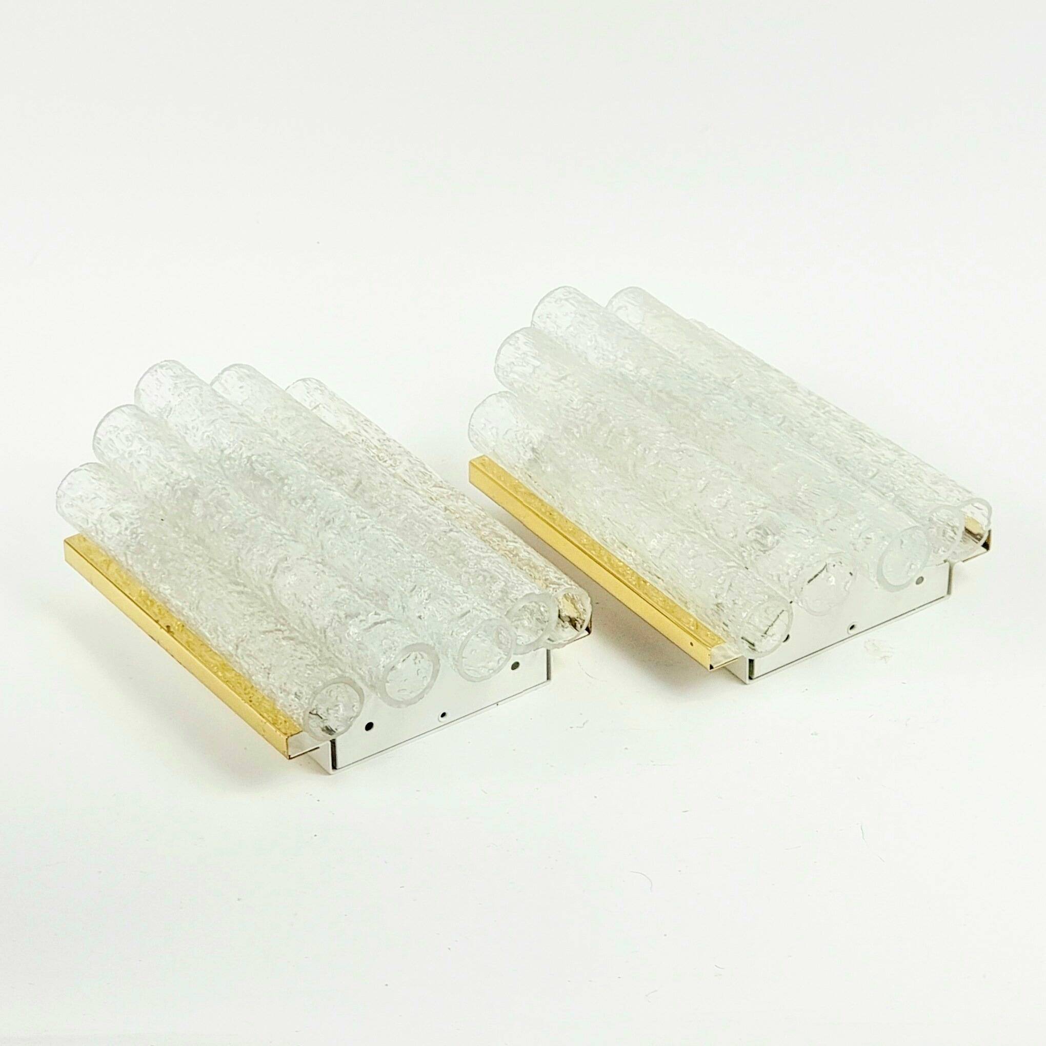 Pair Of Mid Century Modern Ice Glass Wall Lights From Doria, Germany, 1960s