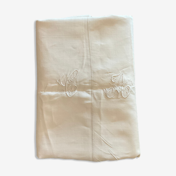 Old sheet .embroidered.monogram .CA