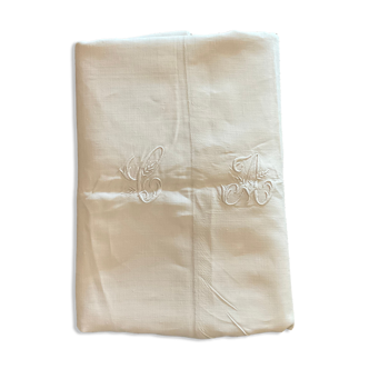 Old sheet .embroidered.monogram .CA